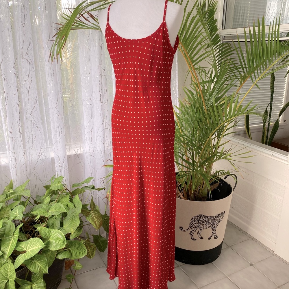 Red white Polka Dot Sleeveless Maxi - Picture 2 of 10